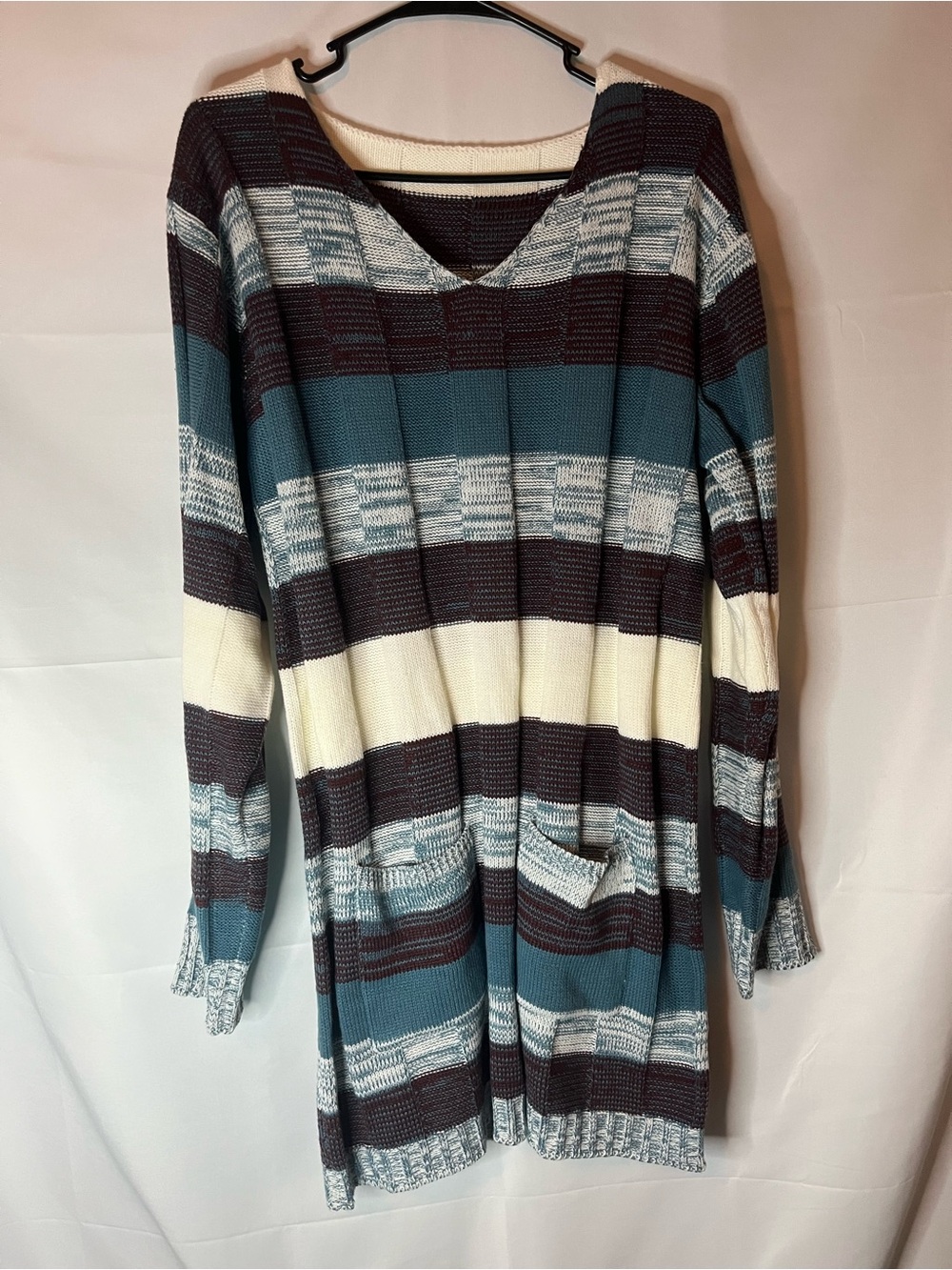 Striped V-Neck Long Sleeve Mini Sweater  Dress